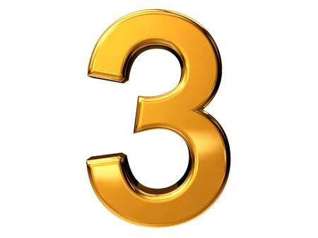 Gold number three isolated on white backgroundの写真素材