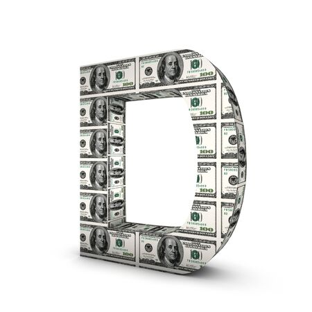 Alphabet from the dollar bill isolated on white. Letter Dの写真素材
