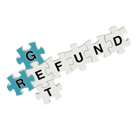 Get refund 3d puzzle on white backgroundの写真素材