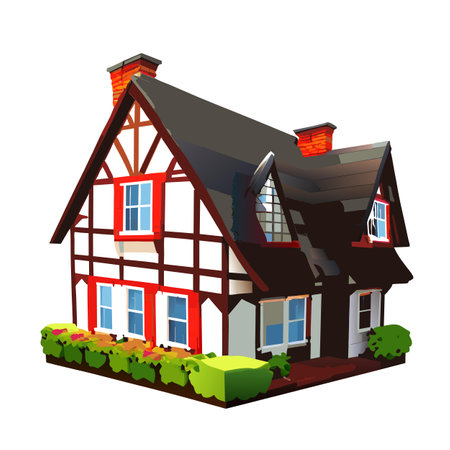 Vector art with cute colored house in cartoon style. Adorable drawings for greeting cards, prints, textiles, and artistic creations.のイラスト素材