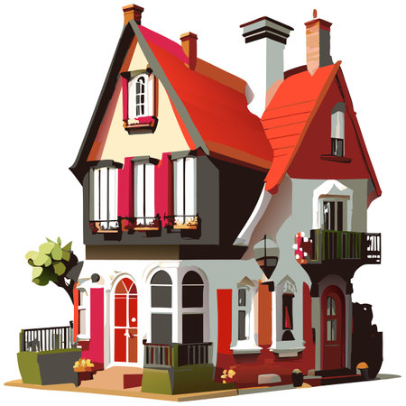 Vector art with cute colored house in cartoon style. Adorable drawings for greeting cards, prints, textiles, and artistic creations.のイラスト素材