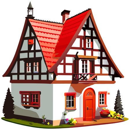 Vector art with cute colored house in cartoon style. Adorable drawings for greeting cards, prints, textiles, and artistic creations.のイラスト素材