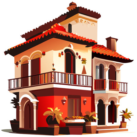 Vector art with cute colored house in cartoon style. Adorable drawings for greeting cards, prints, textiles, and artistic creations.のイラスト素材