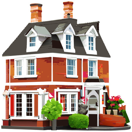 Vector art with cute colored house in cartoon style. Adorable drawings for greeting cards, prints, textiles, and artistic creations.のイラスト素材