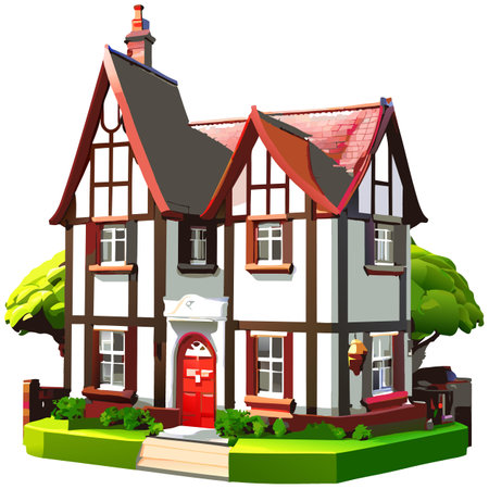 Vector art with cute colored house in cartoon style. Adorable drawings for greeting cards, prints, textiles, and artistic creations.のイラスト素材