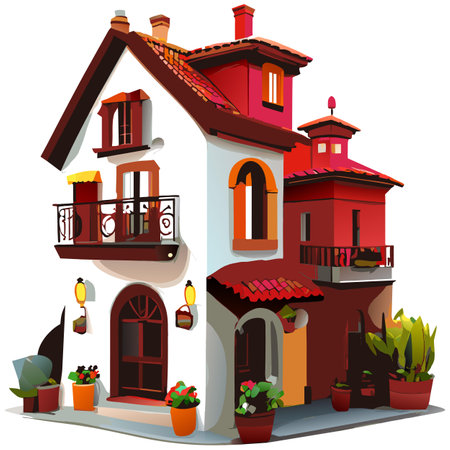 Vector art with cute colored house in cartoon style. Adorable drawings for greeting cards, prints, textiles, and artistic creations.のイラスト素材