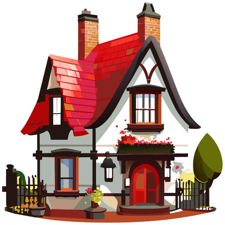 Vector art with cute colored house in cartoon style. Adorable drawings for greeting cards, prints, textiles, and artistic creations.のイラスト素材