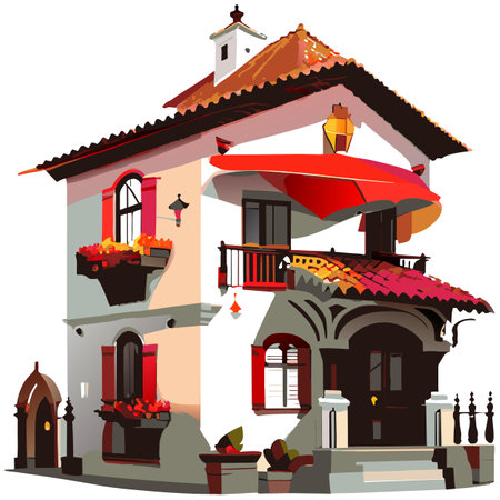 Vector art with cute colored house in cartoon style. Adorable drawings for greeting cards, prints, textiles, and artistic creations.のイラスト素材