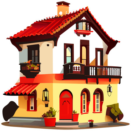 Vector art with cute colored house in cartoon style. Adorable drawings for greeting cards, prints, textiles, and artistic creations.のイラスト素材