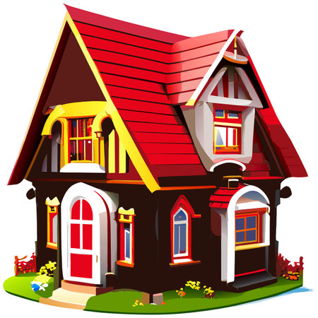 Vector art with cute colored house in cartoon style. Adorable drawings for greeting cards, prints, textiles, and artistic creations.のイラスト素材