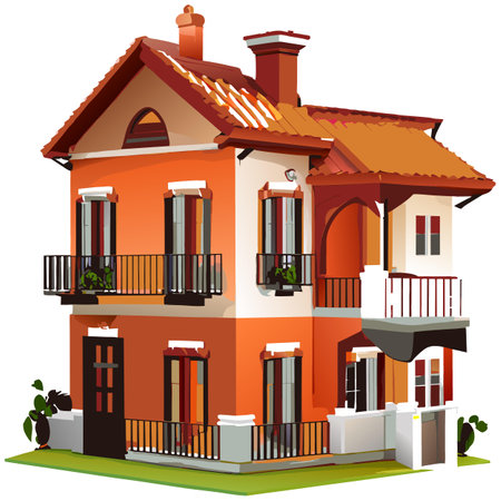Vector art with cute colored house in cartoon style. Adorable drawings for greeting cards, prints, textiles, and artistic creations.のイラスト素材