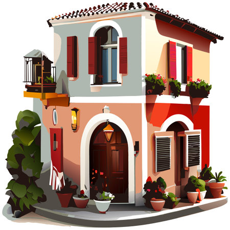 Vector art with cute colored house in cartoon style. Adorable drawings for greeting cards, prints, textiles, and artistic creations.のイラスト素材