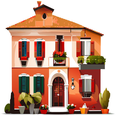 Vector art with cute colored house in cartoon style. Adorable drawings for greeting cards, prints, textiles, and artistic creations.のイラスト素材