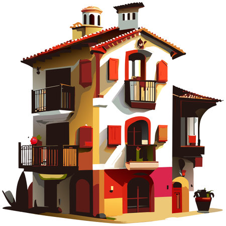Vector art with cute colored house in cartoon style. Adorable drawings for greeting cards, prints, textiles, and artistic creations.のイラスト素材