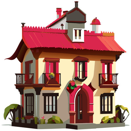Vector art with cute colored house in cartoon style. Adorable drawings for greeting cards, prints, textiles, and artistic creations.のイラスト素材