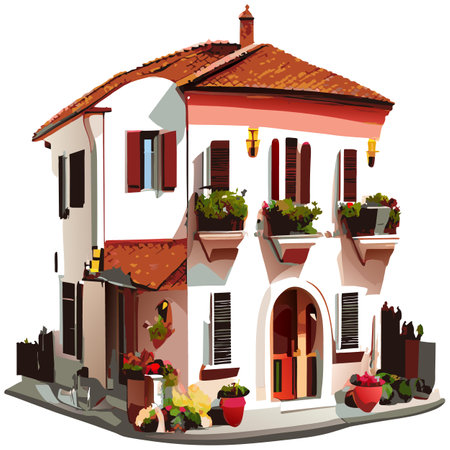 Vector art with cute colored house in cartoon style. Adorable drawings for greeting cards, prints, textiles, and artistic creations.のイラスト素材
