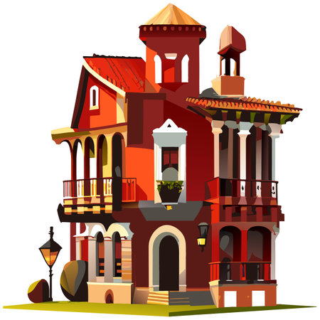 Vector art with cute colored house in cartoon style. Adorable drawings for greeting cards, prints, textiles, and artistic creations.のイラスト素材