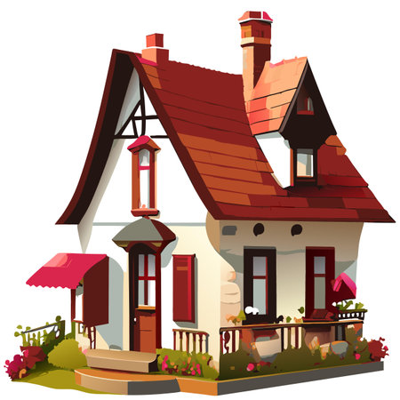 Vector art with cute colored house in cartoon style. Adorable drawings for greeting cards, prints, textiles, and artistic creations.のイラスト素材