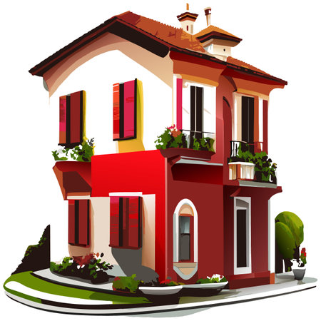 Vector art with cute colored house in cartoon style. Adorable drawings for greeting cards, prints, textiles, and artistic creations.のイラスト素材
