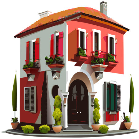 Vector art with cute colored house in cartoon style. Adorable drawings for greeting cards, prints, textiles, and artistic creations.のイラスト素材
