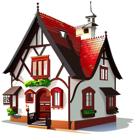 Vector art with cute colored house in cartoon style. Adorable drawings for greeting cards, prints, textiles, and artistic creations.のイラスト素材