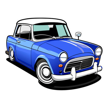 Blue car in cartoon style on white backgroundのイラスト素材