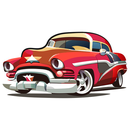 red car in cartoon style on white backgroundのイラスト素材