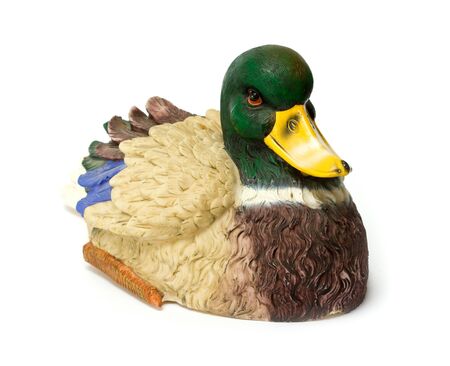 plastic duck isolated on whiteの写真素材