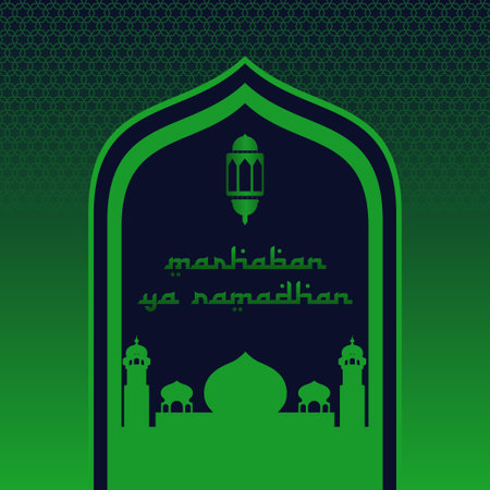 vector graphic of marhaban ya ramadhan good for celebrate ramadhan coming celebration. flat design. flyer design.flat illustration.のイラスト素材