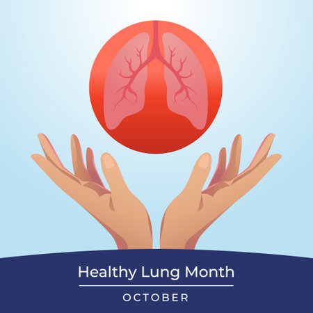 Flyers promoting Healthy Lung Month or associated events may be made using vector pictures regarding the month. design of a flyer, a celebration.のイラスト素材