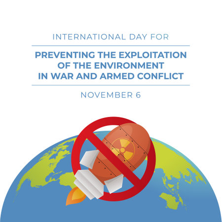 Flyers commemorating the day might feature vector pictures regarding the International Day for Preventing the Exploitation of the Environment in War and Armed Conflict. design of a flyer, a celebration.のイラスト素材