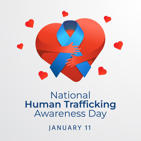Flyers honoring the National Human Trafficking Awareness Day or promoting associated events might include vector graphics highlighting the holiday. design of flyers, celebratory materials.のイラスト素材