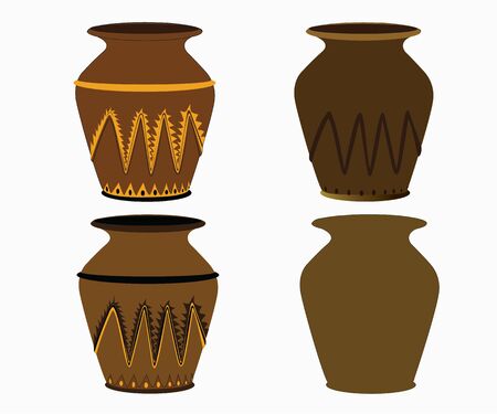 illustration drawings for earthenware, porcelain, or ceramics in the form of large water containers, ornamental and plain brownのイラスト素材