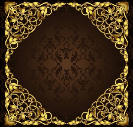 golden square frame and seamless pattern のイラスト素材