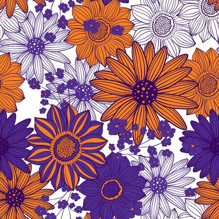 orange purple seamless floral patternのイラスト素材