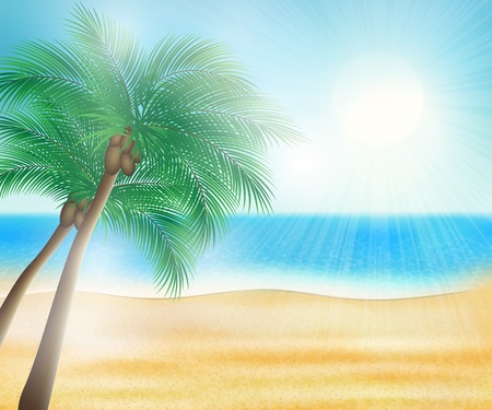 summer sea beach with palm trees のイラスト素材