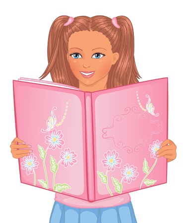 Brunette girl with a bookのイラスト素材
