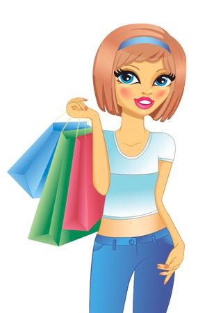 girl with shopping のイラスト素材