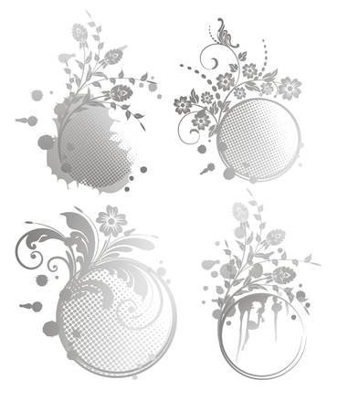 set  Grunge floral frame のイラスト素材