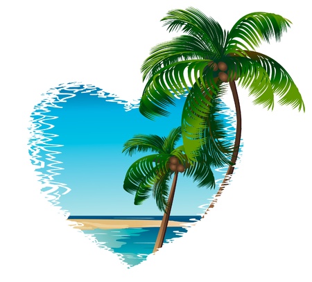 two palm trees on the background of the oceanのイラスト素材