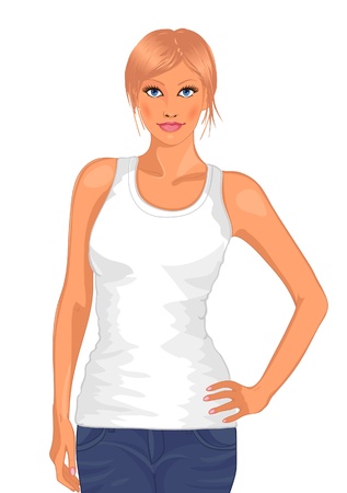 woman in a white T-shirtのイラスト素材