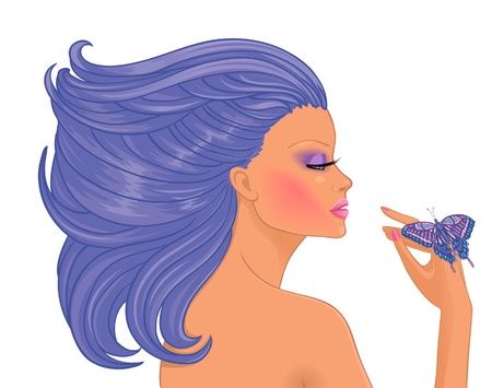 fantastic young woman with butterfliesのイラスト素材
