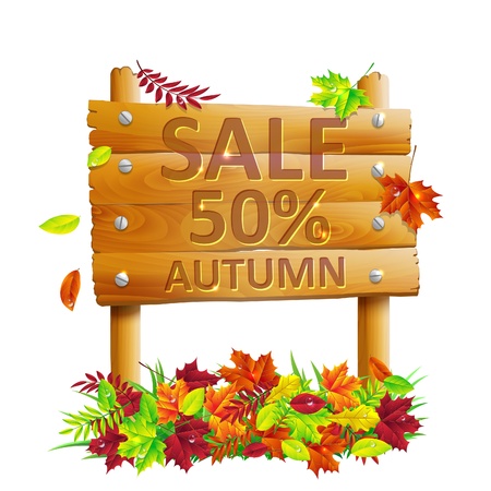 wooden sign with autumn leavesのイラスト素材