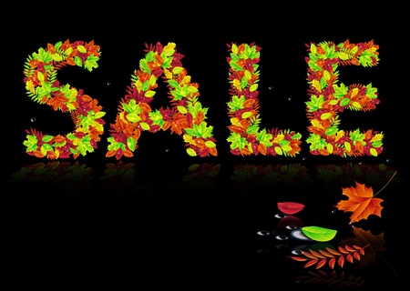 word sale from autumn leavesのイラスト素材