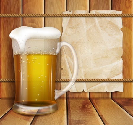 glass of beer and a wooden backgroundのイラスト素材