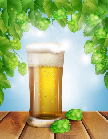 glass of beer and hopsのイラスト素材
