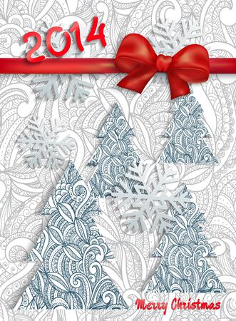 Christmas card with an ornament and red bow.のイラスト素材