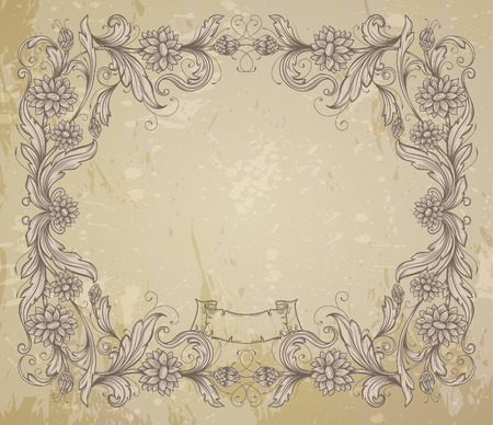 Vintage frame with decorative flowers のイラスト素材