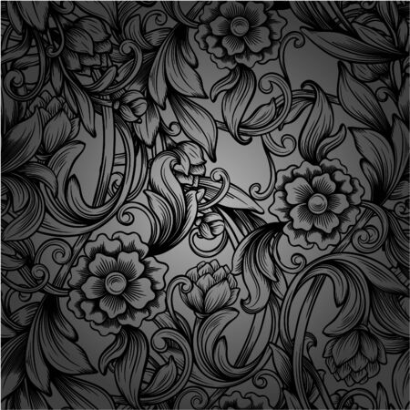 monochrome seamless pattern with decorative peonyのイラスト素材