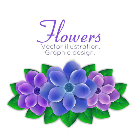 Blue and purple flowers with leavesのイラスト素材